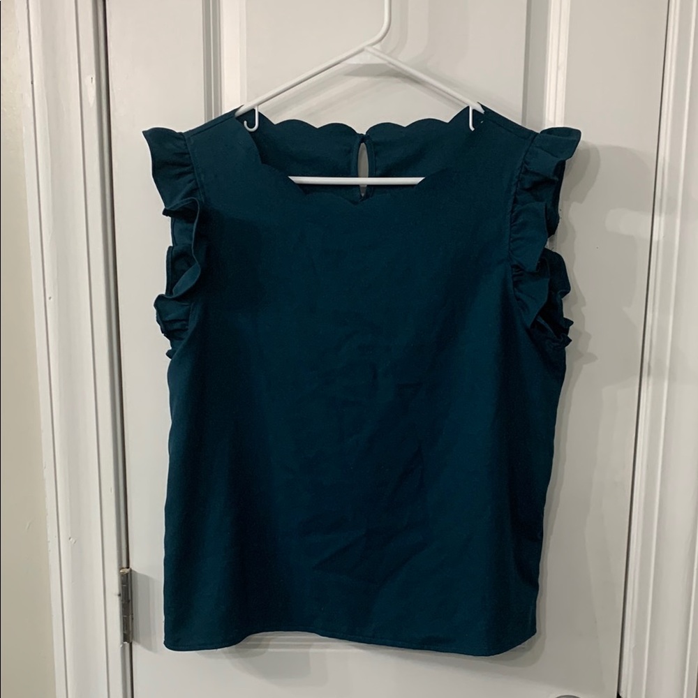 SHEIN Blue Ruffled Sleeveless Blouse